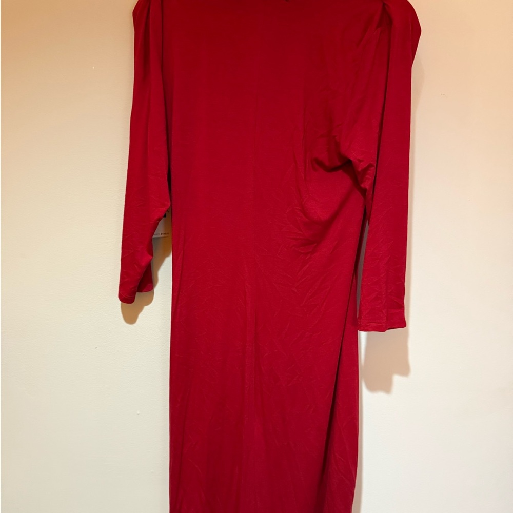 Karen Kane Red Ruched Wrap Dress Cowl Neck 3/4 Sleeve - Picture 5 of 5
